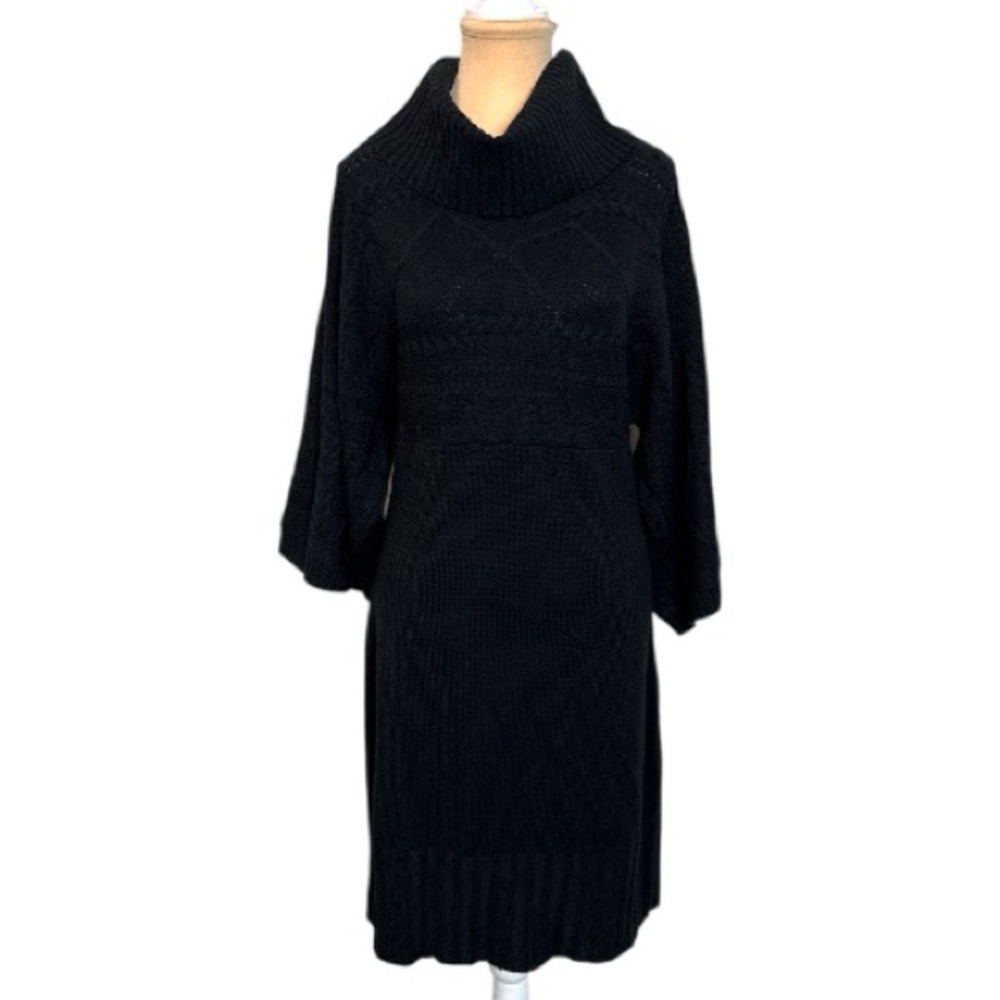 Maggy London NWT Black Turtleneck Cable Knit Sweater Dress Size Small Midi Cozy